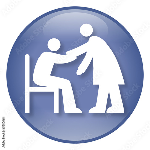 Blauer Button Altenpflege, Vektor und freigestellt