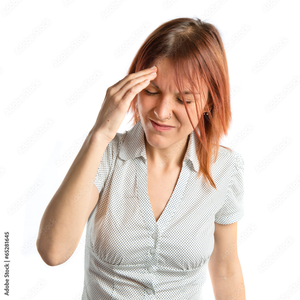Cute girl with headache over isolated white background Cute girl with headache over isolated white background