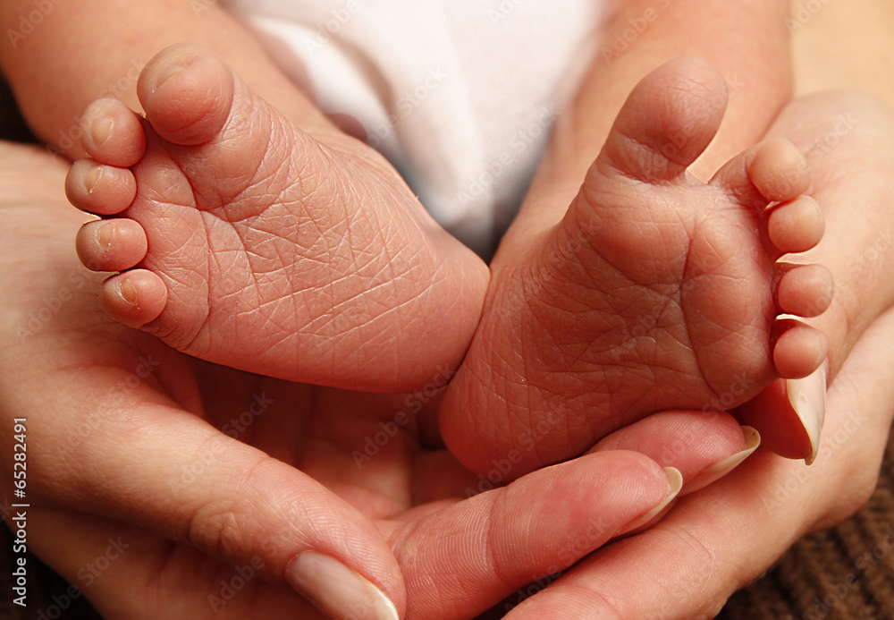 leg newborn little baby in the mother's hands leg newborn little baby in the mother's hands