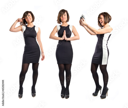 Woman making a crazy gesture over white background