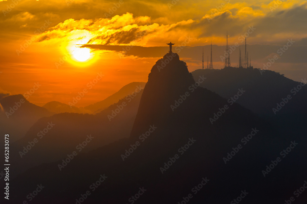 Sunset at christ redeemer, Rio de Janeiro, Brazil