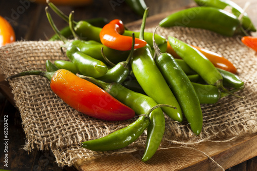 Organic Green Spicy Serrano Peppers photo