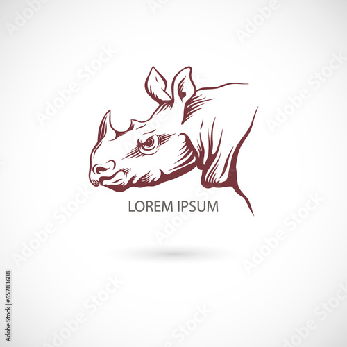 Label with rhino head. Vector.