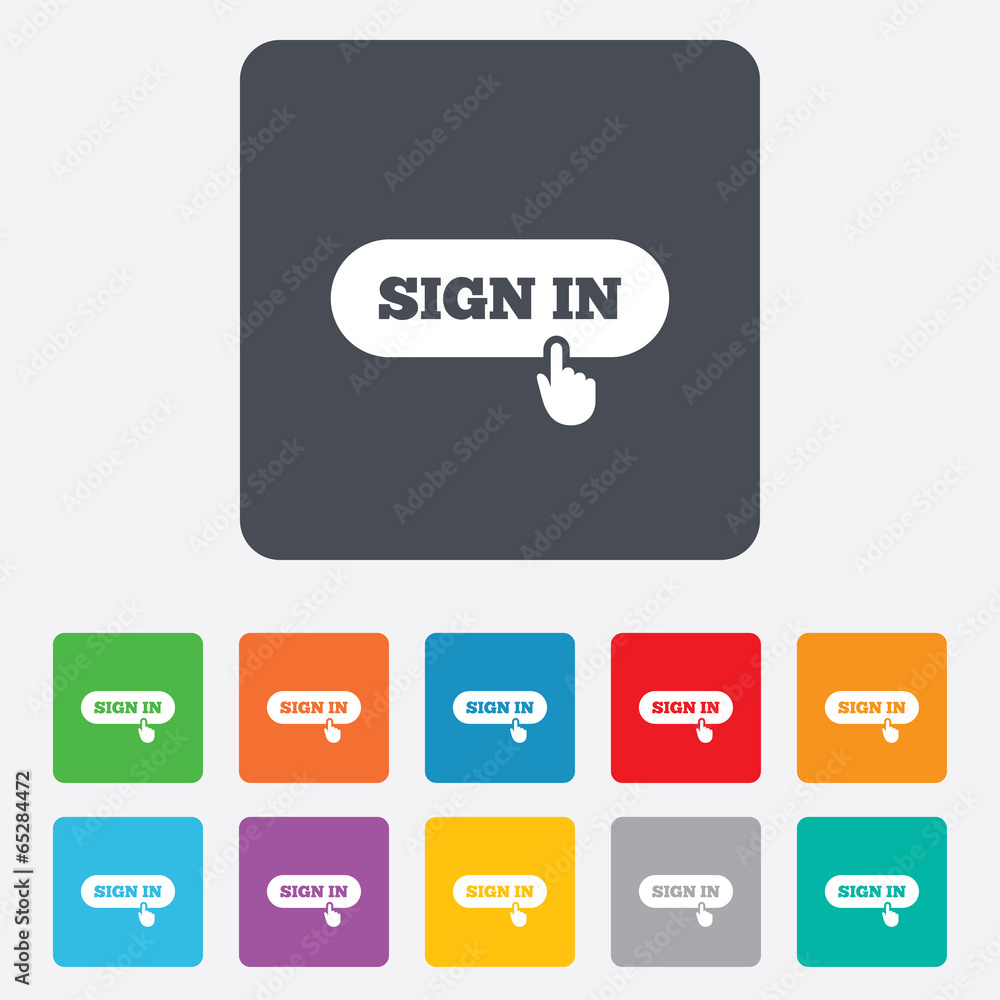 Sign in with hand pointer icon. Login symbol Sign in with hand pointer icon. Login symbol