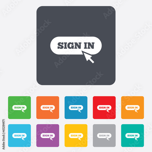 Sign in with cursor pointer icon. Login symbol