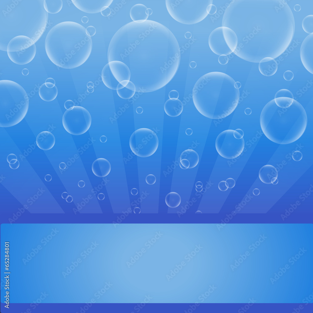 Soap bubbles on a blue background with lights and frame