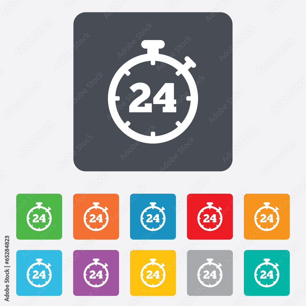 24 hours Timer sign icon. Stopwatch symbol. 24 hours Timer sign icon. Stopwatch symbol.