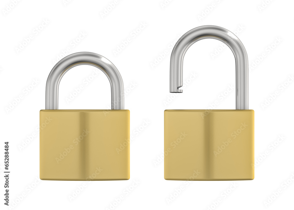 Illustration of locked and unlocked metal lock Illustration of locked and unlocked metal lock