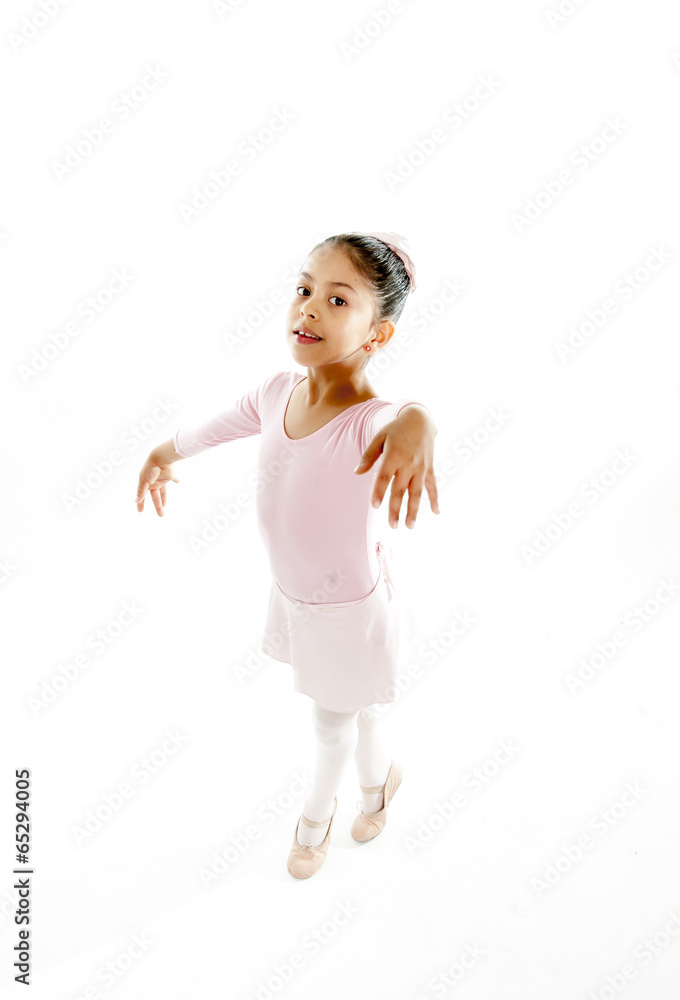 young cute ballet dancer girl isolated on white background