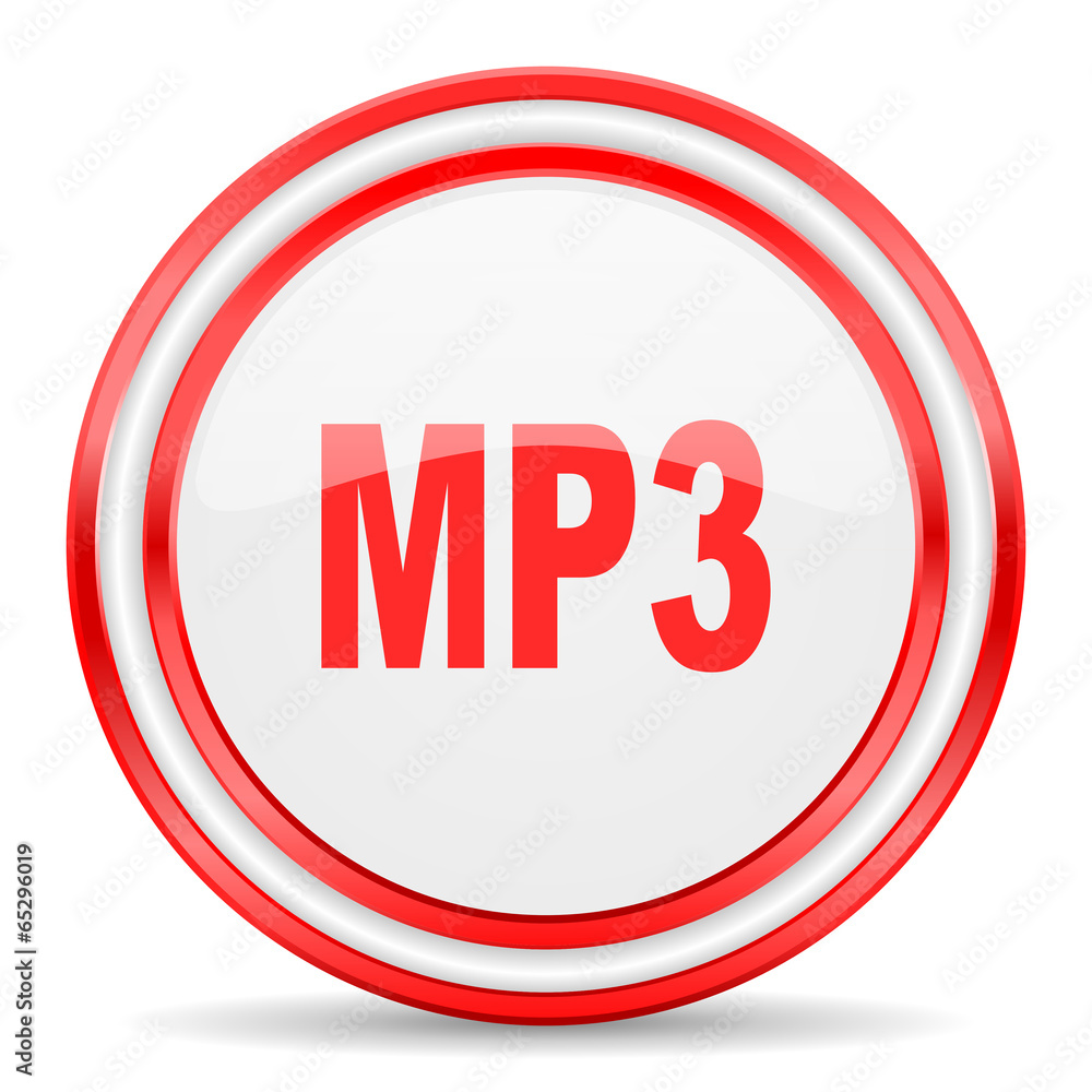 mp3 red white glossy web icon