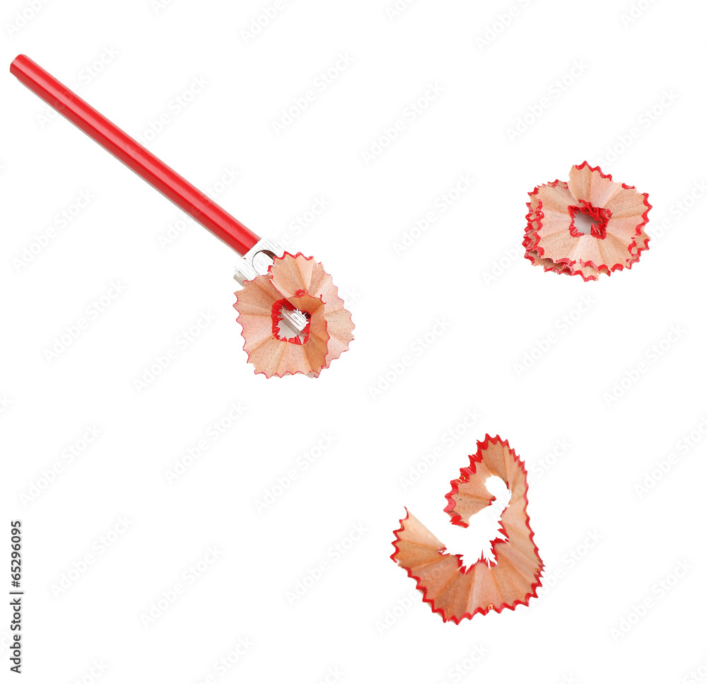 Pencil and pencil shavings, isolated on white Pencil and pencil shavings, isolated on white
