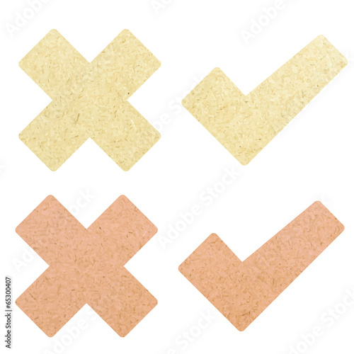Check mark recycled paper stick on white background