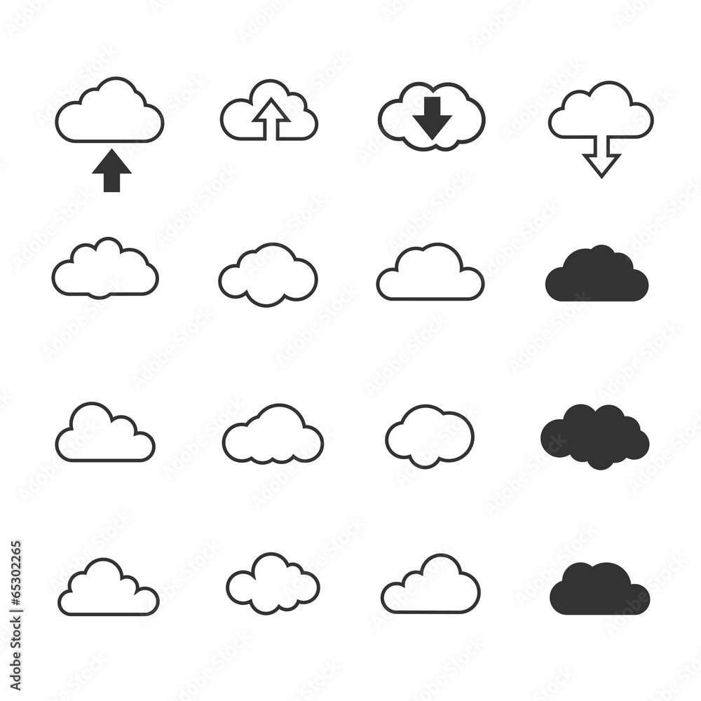Vector illustration, Clouds collection set. Concept - computing Vector illustration, Clouds collection set. Concept - computing