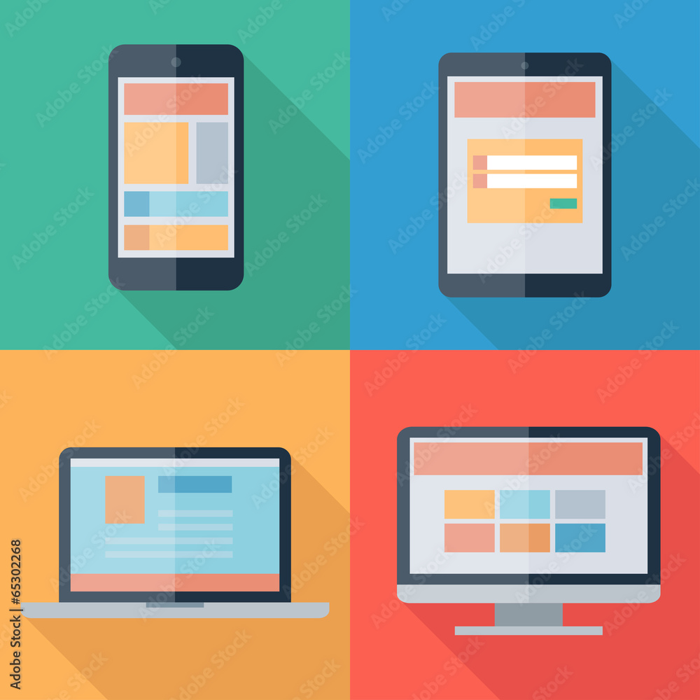 Vector illustration of adaptive web design on electronic devices Vector illustration of adaptive web design on electronic devices