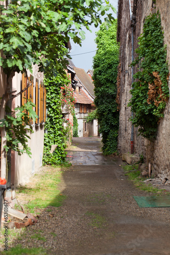 Fototapeta Naklejka Na Ścianę i Meble -  Street with half-timbered medieval houses in Eguisheim, Alsace