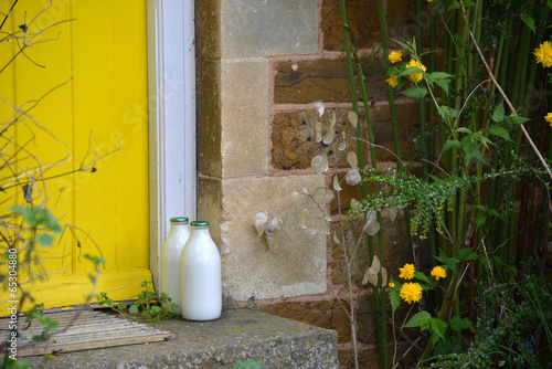 Milk bottles on doorstep