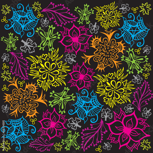 Fond Motif Fleurs Feuillages Couleurs Primaires