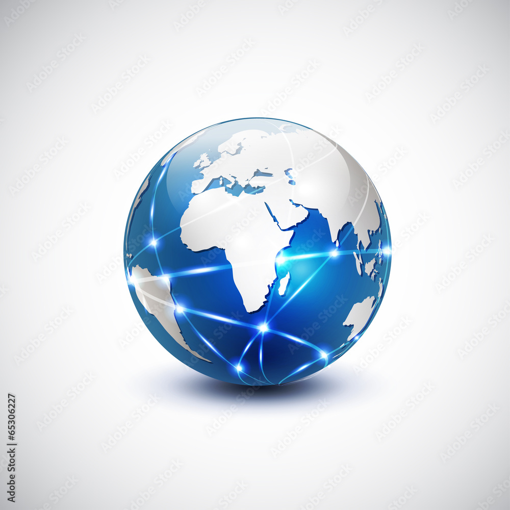 Naklejka premium World with network communication and technology, vector illustra