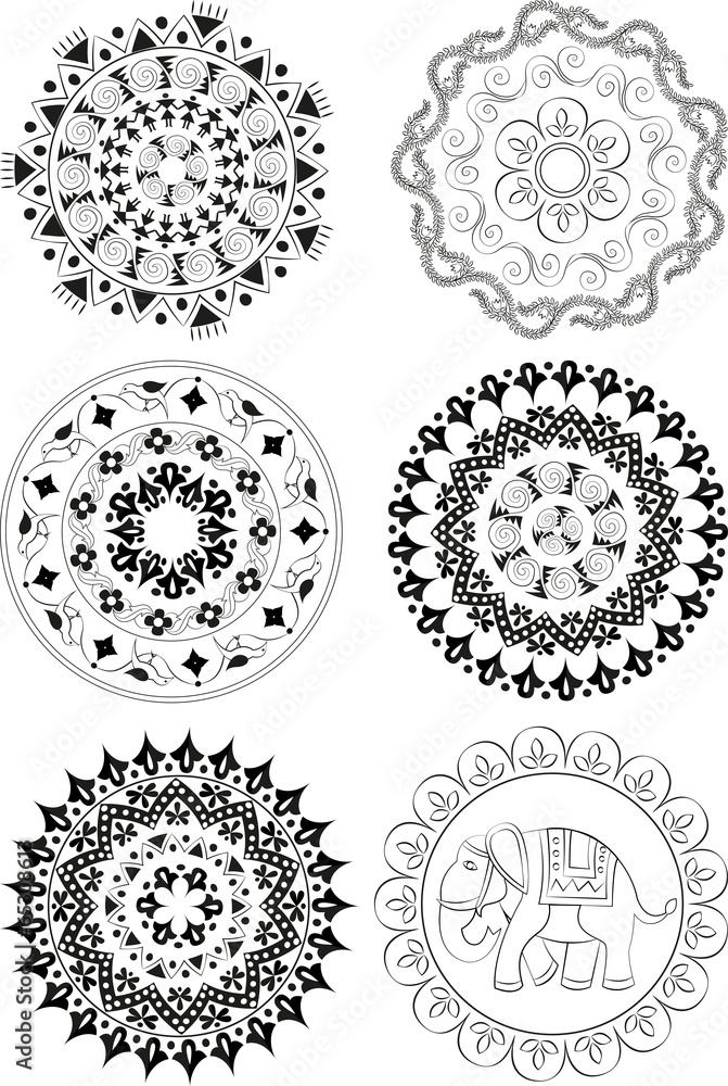 Set of ethnic patterns and mandalas Set of ethnic patterns and mandalas