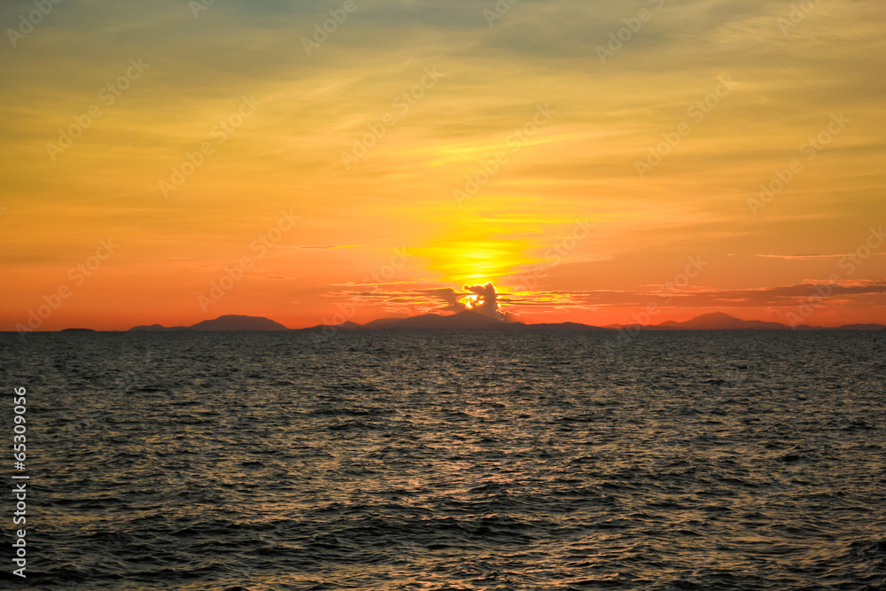 Sunset at the sea of Chantaburi, Thailand.