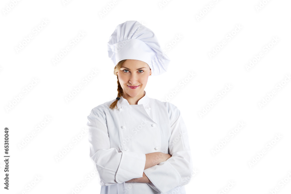 Chef woman. Isolated over white background Chef woman. Isolated over white background