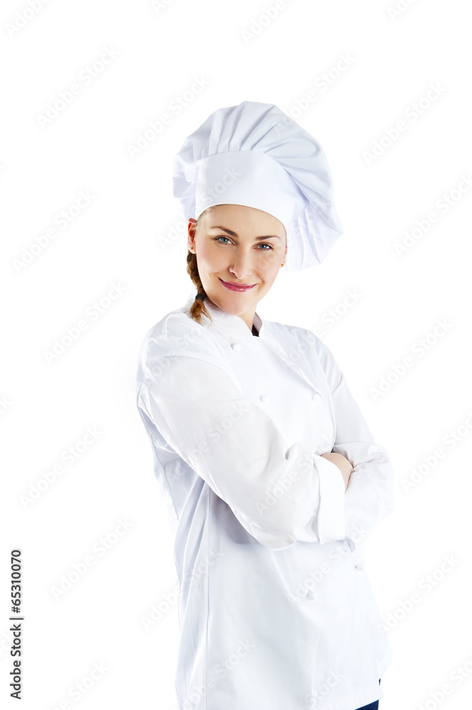 Chef woman. Isolated over white background Chef woman. Isolated over white background