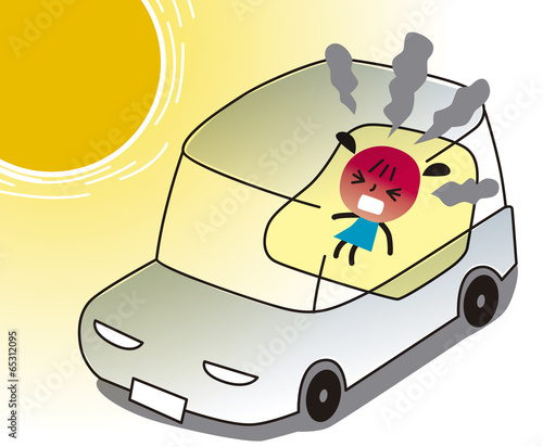 夏の暑い日に車の中で苦しむ子供