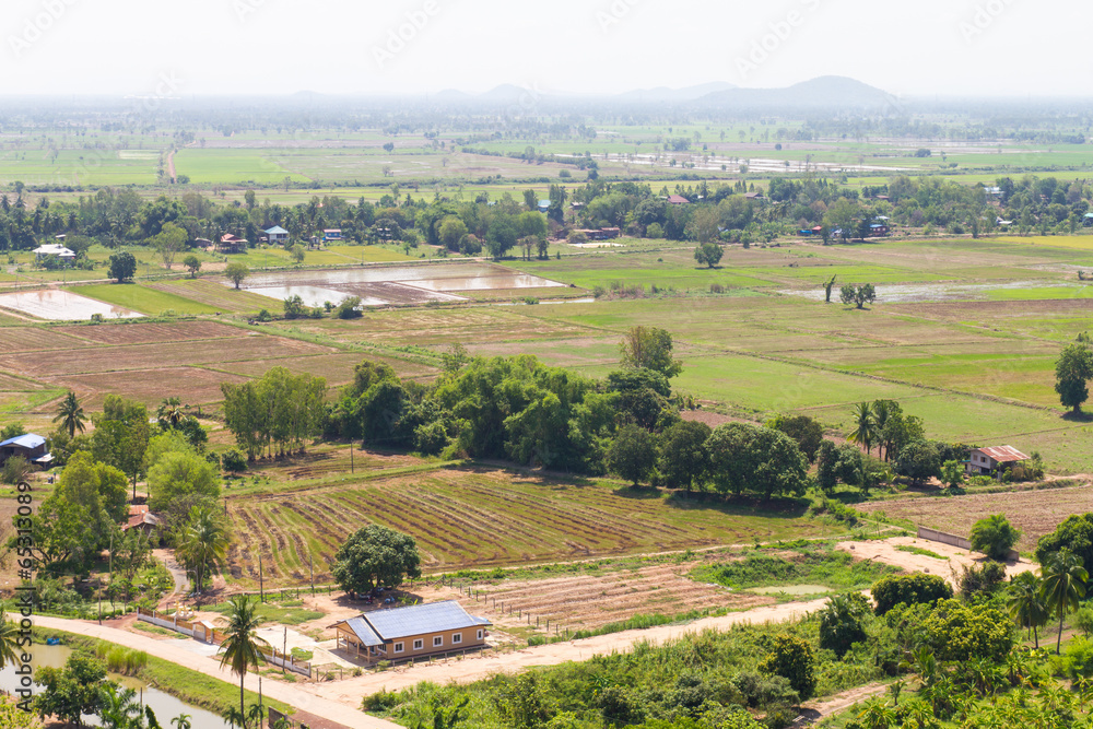 Top view of farmland to housing in the village, one of Thailand