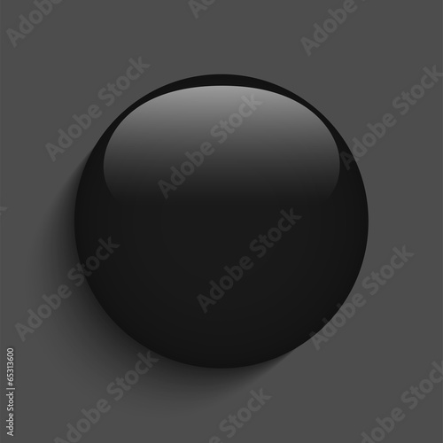 Black Glass Circle Button on White Background