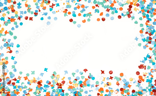 Party frame colorful confetti isolated white