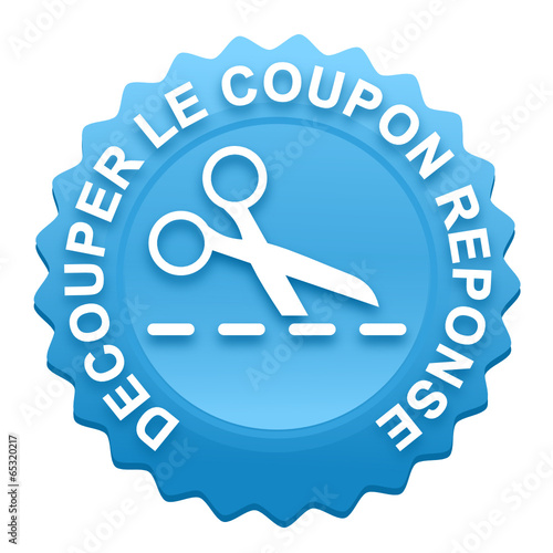 découper le coupon réponse sur bouton web denté bleu