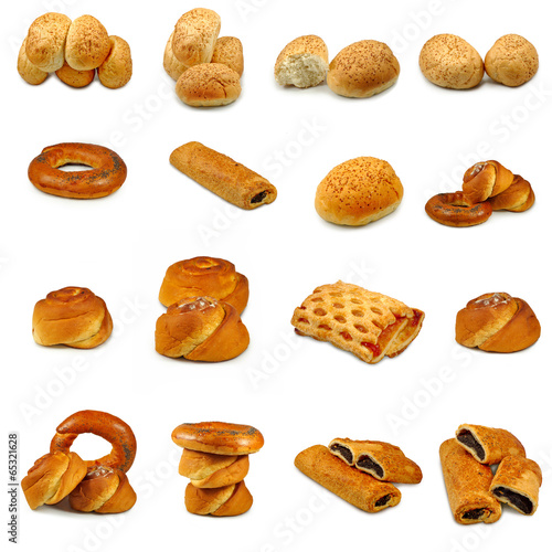 Isolated image of different buns on white background