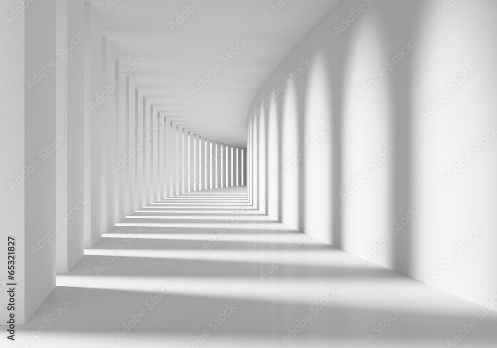 Fototapeta Biały korytarz ze światłem 3D