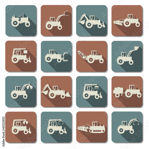 Vector Tractor Flat Icons