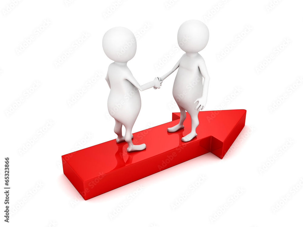 3d people shaking hands on red arrow 3d people shaking hands on red arrow