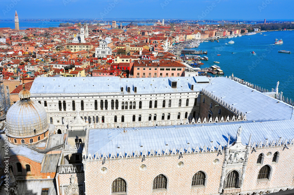 aerial view of San Marco and Castelo districts in Venice, Italy