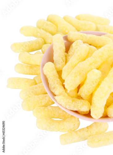 Air corn sticks in plate isolated on white