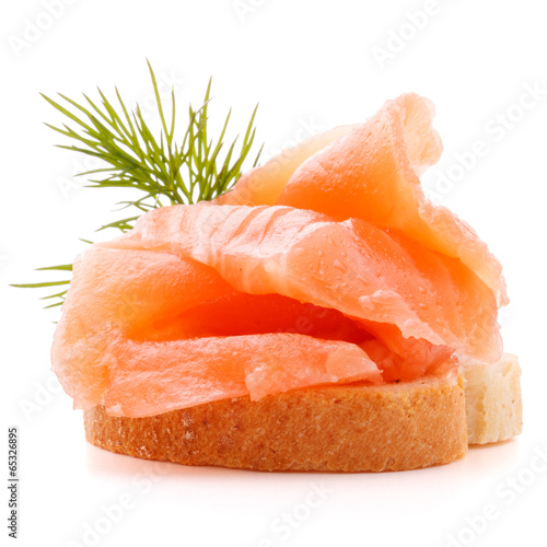 sandwich or canape with salmon on white background  cutout photo