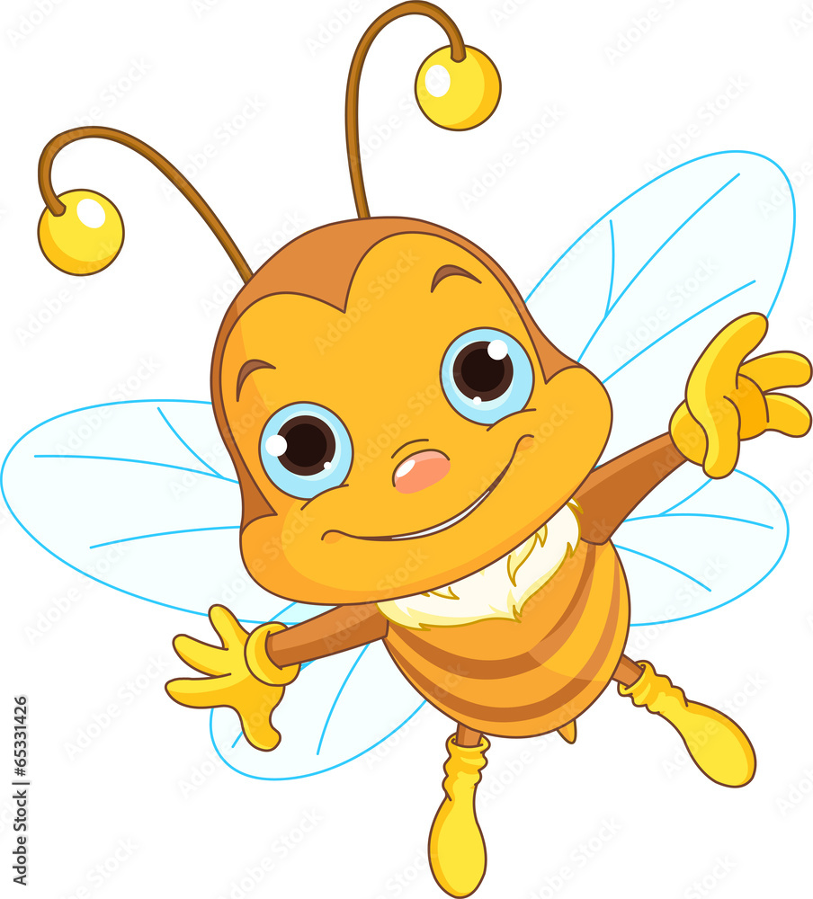 Cute Bee flying - obrazy, fototapety, plakaty 