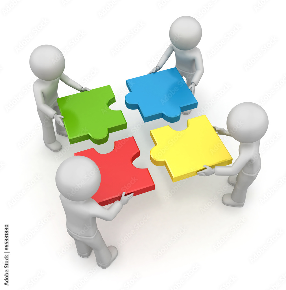Team with the puzzles. 3d image isolated on white background Team with the puzzles. 3d image isolated on white background