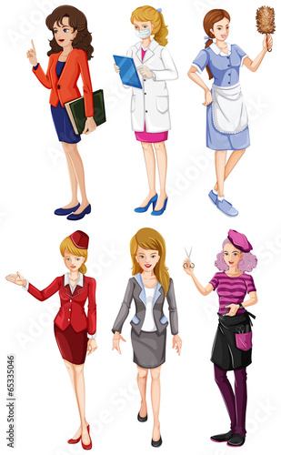 Six girls with different professions