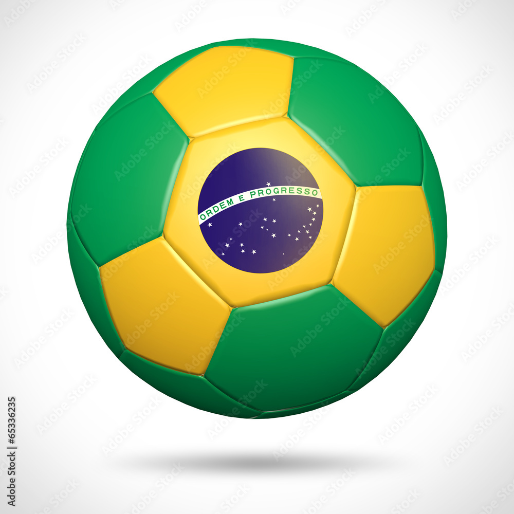 Fototapeta premium 3D soccer ball with Brazil flag element and original colors