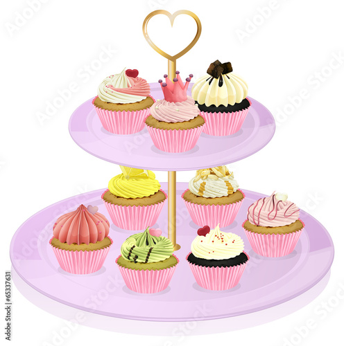 A cupcake stand with cupcakes