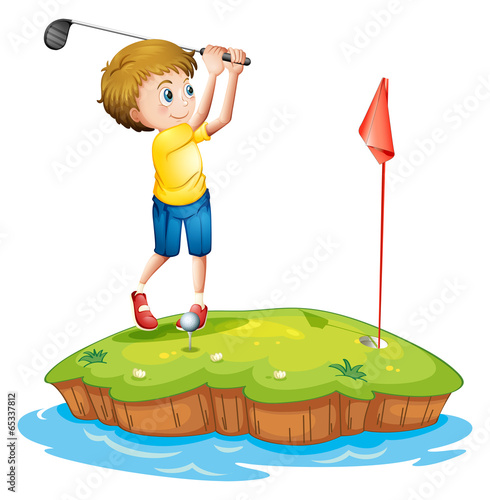 A young man playing golf