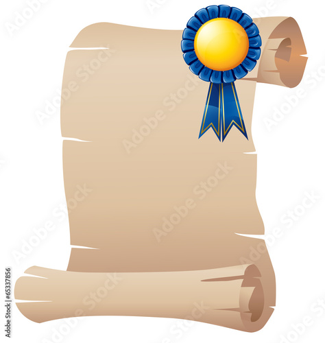 An empty paper with a blue ribbon