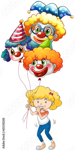 A happy young lady with three balloons