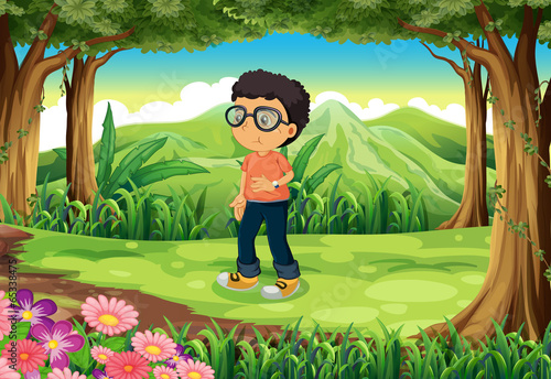 A boy at the forest