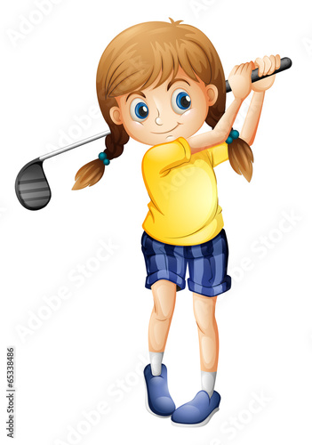 A sporty girl playing golf