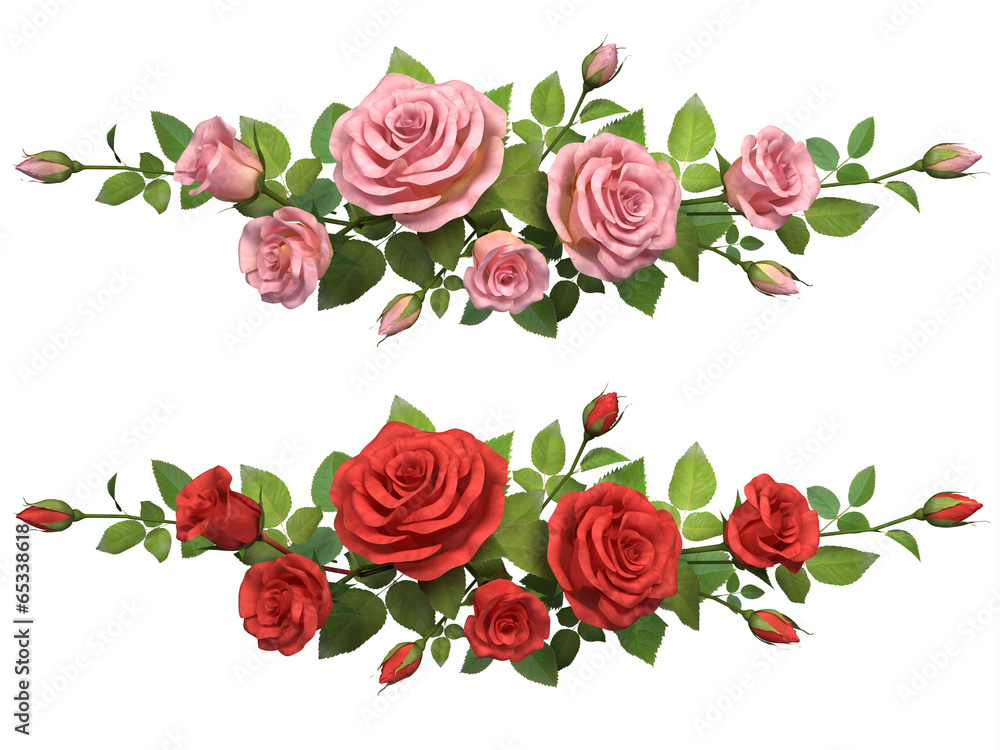 Fototapeta premium Horisontal border with roses branches.