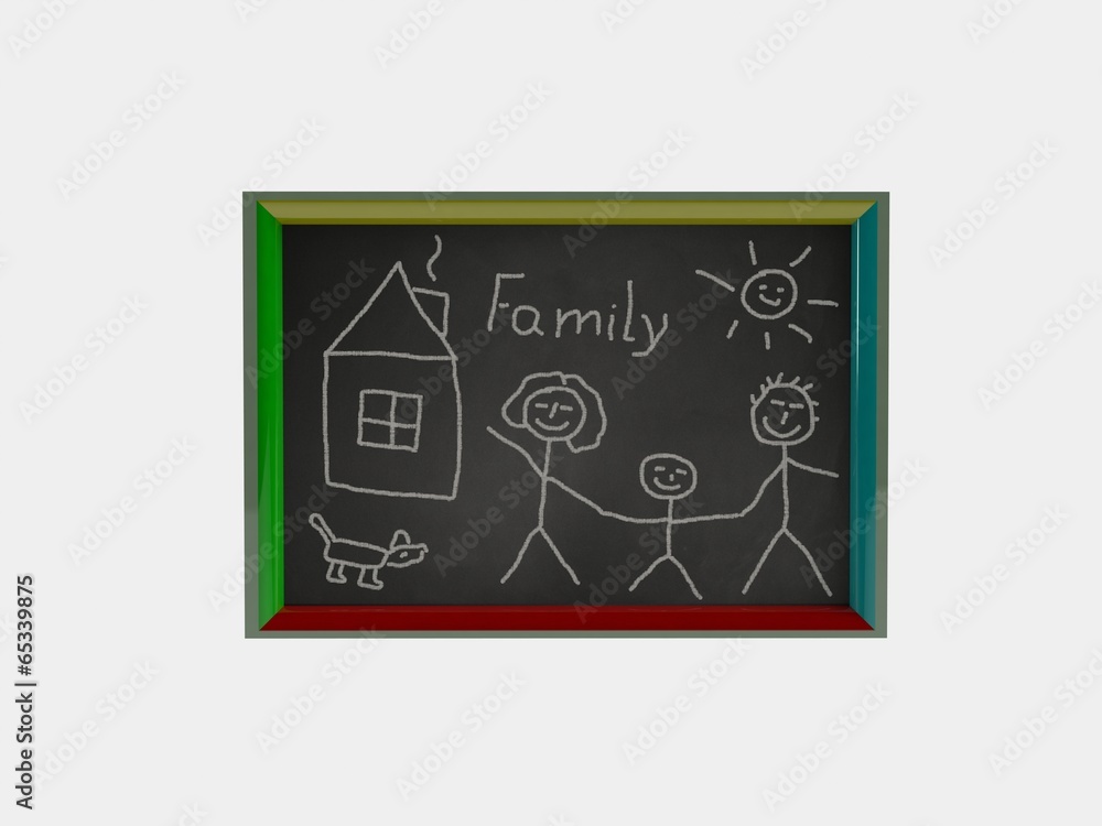 Fototapeta premium Family in black board on a white background
